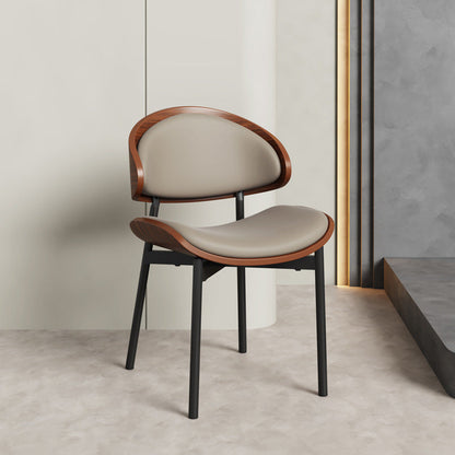 Contemporary Scandinavian Arc Faux Leather Solid Wood Carbon Steel Dining Chair Backrest Armless For Dining Room