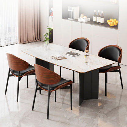Contemporary Scandinavian Arc Faux Leather Solid Wood Carbon Steel Dining Chair Backrest Armless For Dining Room
