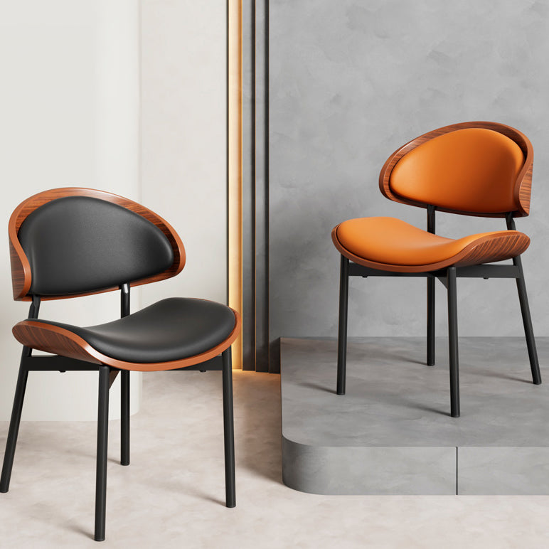 Contemporary Scandinavian Arc Faux Leather Solid Wood Carbon Steel Dining Chair Backrest Armless For Dining Room