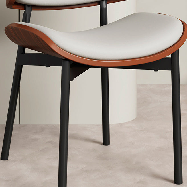 Contemporary Scandinavian Arc Faux Leather Solid Wood Carbon Steel Dining Chair Backrest Armless For Dining Room