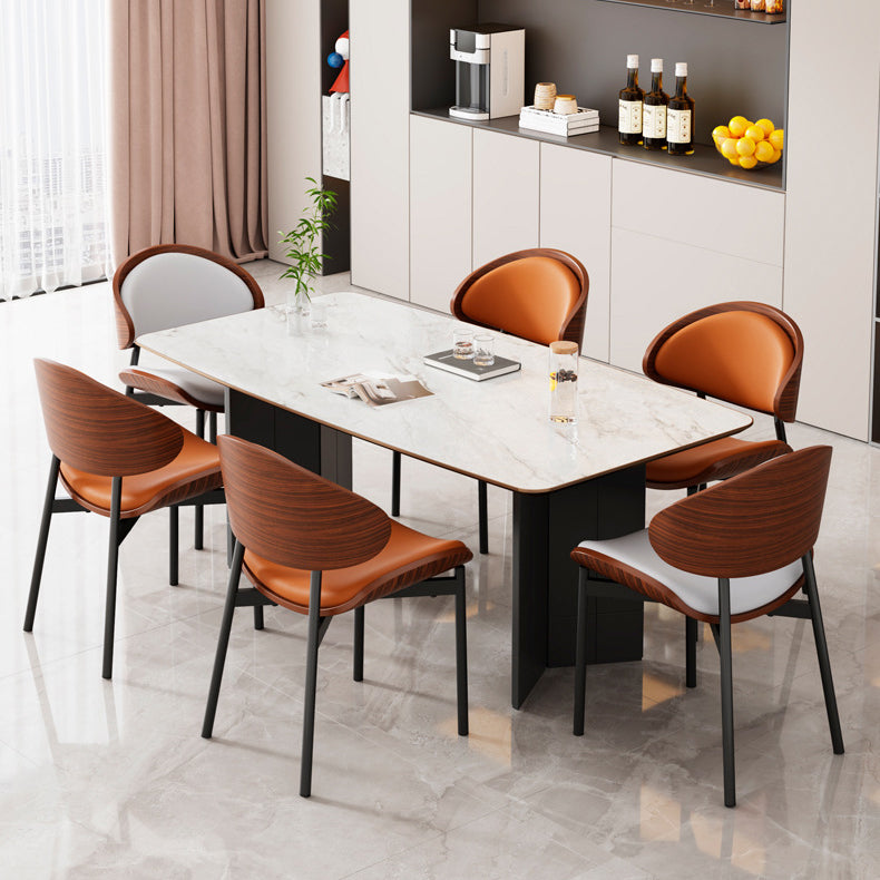 Contemporary Scandinavian Arc Faux Leather Solid Wood Carbon Steel Dining Chair Backrest Armless For Dining Room