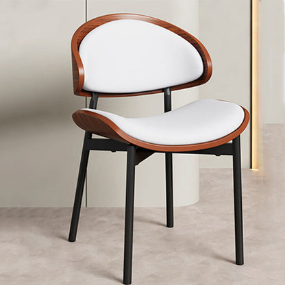 Contemporary Scandinavian Arc Faux Leather Solid Wood Carbon Steel Dining Chair Backrest Armless For Dining Room