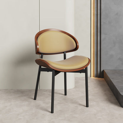 Contemporary Scandinavian Arc Faux Leather Solid Wood Carbon Steel Dining Chair Backrest Armless For Dining Room