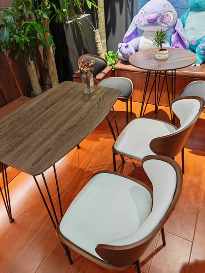 Contemporary Scandinavian Arc Faux Leather Solid Wood Carbon Steel Dining Chair Backrest Armless For Dining Room