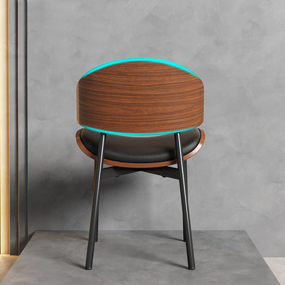 Contemporary Scandinavian Arc Faux Leather Solid Wood Carbon Steel Dining Chair Backrest Armless For Dining Room