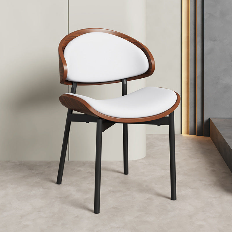 Contemporary Scandinavian Arc Faux Leather Solid Wood Carbon Steel Dining Chair Backrest Armless For Dining Room