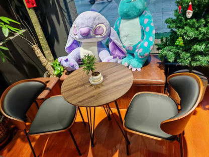 Contemporary Scandinavian Arc Faux Leather Solid Wood Carbon Steel Dining Chair Backrest Armless For Dining Room