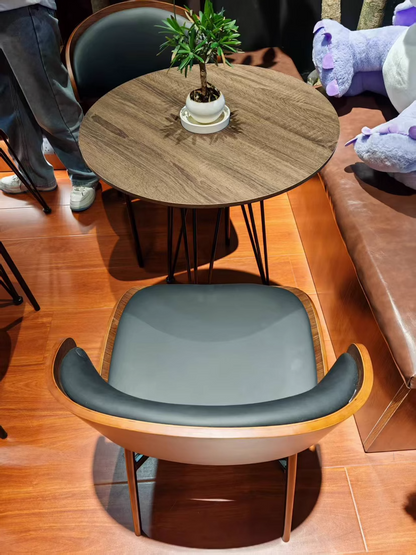 Contemporary Scandinavian Arc Faux Leather Solid Wood Carbon Steel Dining Chair Backrest Armless For Dining Room