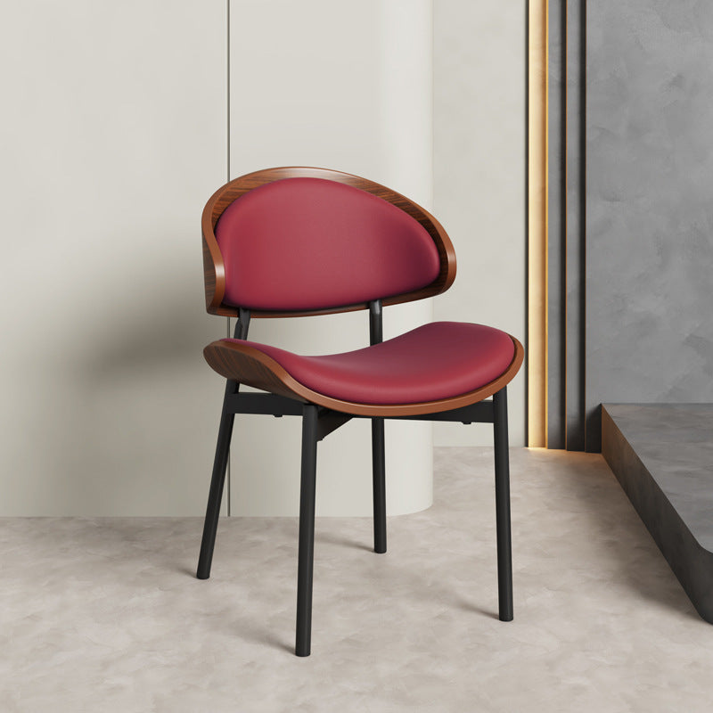 Contemporary Scandinavian Arc Faux Leather Solid Wood Carbon Steel Dining Chair Backrest Armless For Dining Room