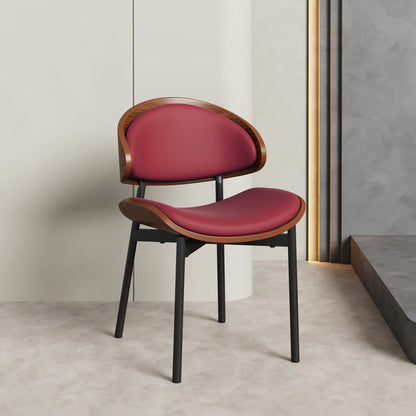 Contemporary Scandinavian Arc Faux Leather Solid Wood Carbon Steel Dining Chair Backrest Armless For Dining Room