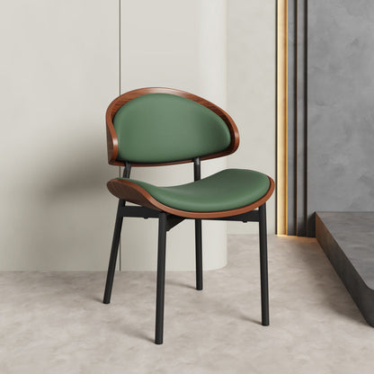 Contemporary Scandinavian Arc Faux Leather Solid Wood Carbon Steel Dining Chair Backrest Armless For Dining Room