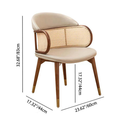 Traditional Japanese Arc Faux Leather Ash Dining Chair Backrest Armrest For Dining Room