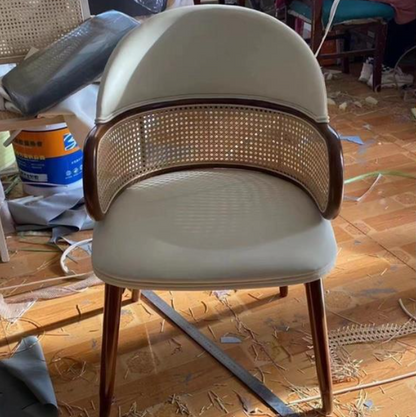 Traditional Japanese Arc Faux Leather Ash Dining Chair Backrest Armrest For Dining Room