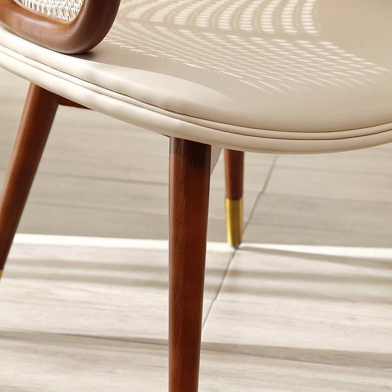 Traditional Japanese Arc Faux Leather Ash Dining Chair Backrest Armrest For Dining Room