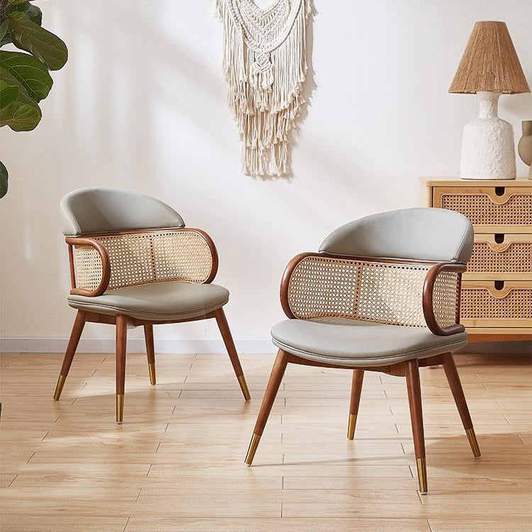 Traditional Japanese Arc Faux Leather Ash Dining Chair Backrest Armrest For Dining Room