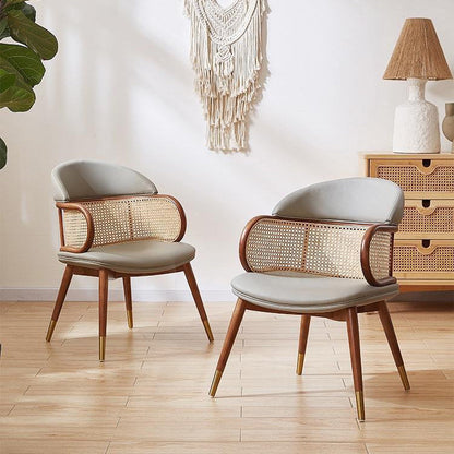 Traditional Japanese Arc Faux Leather Ash Dining Chair Backrest Armrest For Dining Room