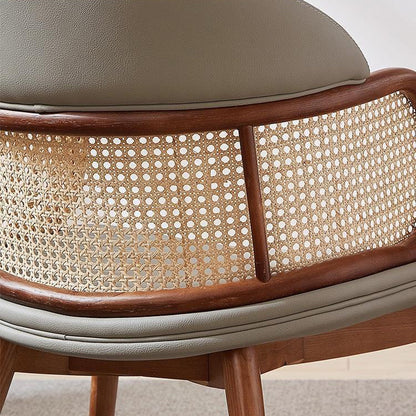 Traditional Japanese Arc Faux Leather Ash Dining Chair Backrest Armrest For Dining Room