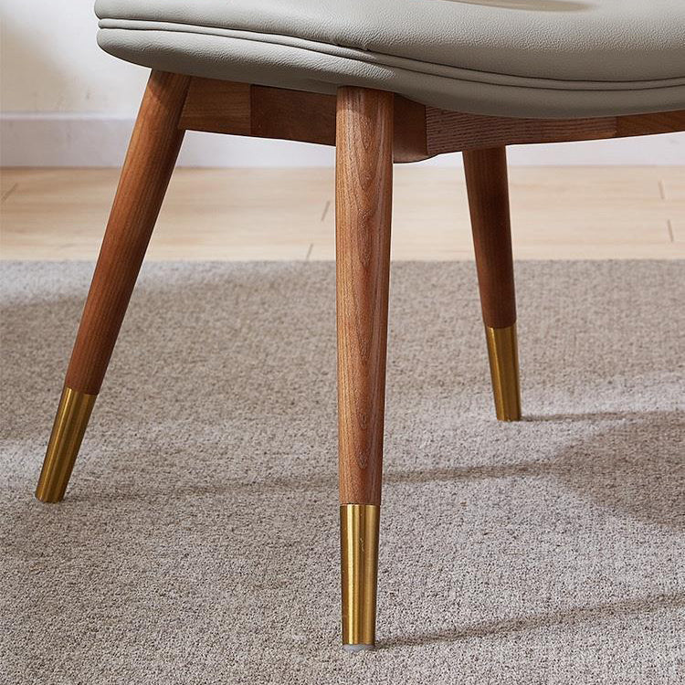 Traditional Japanese Arc Faux Leather Ash Dining Chair Backrest Armrest For Dining Room