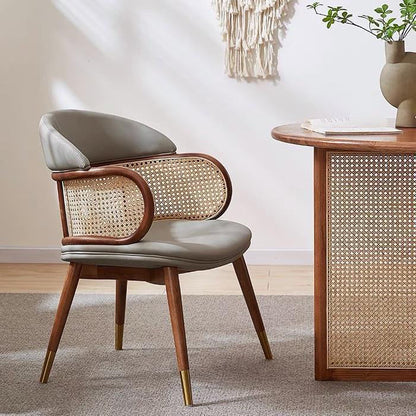 Traditional Japanese Arc Faux Leather Ash Dining Chair Backrest Armrest For Dining Room