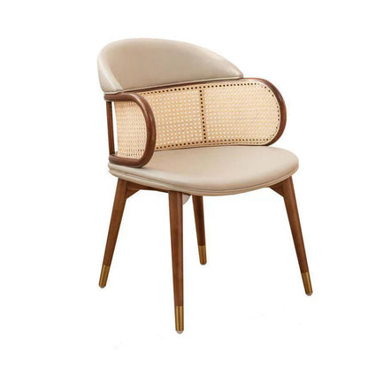 Traditional Japanese Arc Faux Leather Ash Dining Chair Backrest Armrest For Dining Room