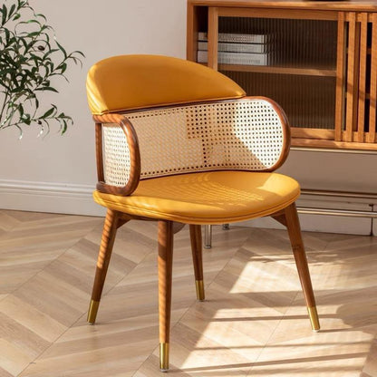 Traditional Japanese Arc Faux Leather Ash Dining Chair Backrest Armrest For Dining Room