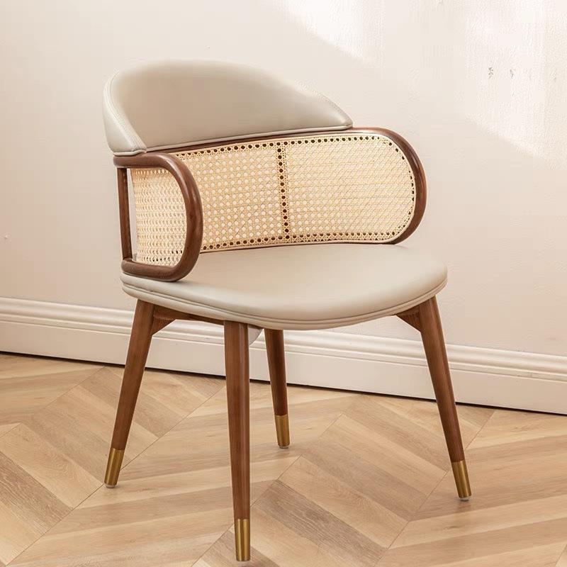 Traditional Japanese Arc Faux Leather Ash Dining Chair Backrest Armrest For Dining Room