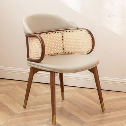 Traditional Japanese Arc Faux Leather Ash Dining Chair Backrest Armrest For Dining Room