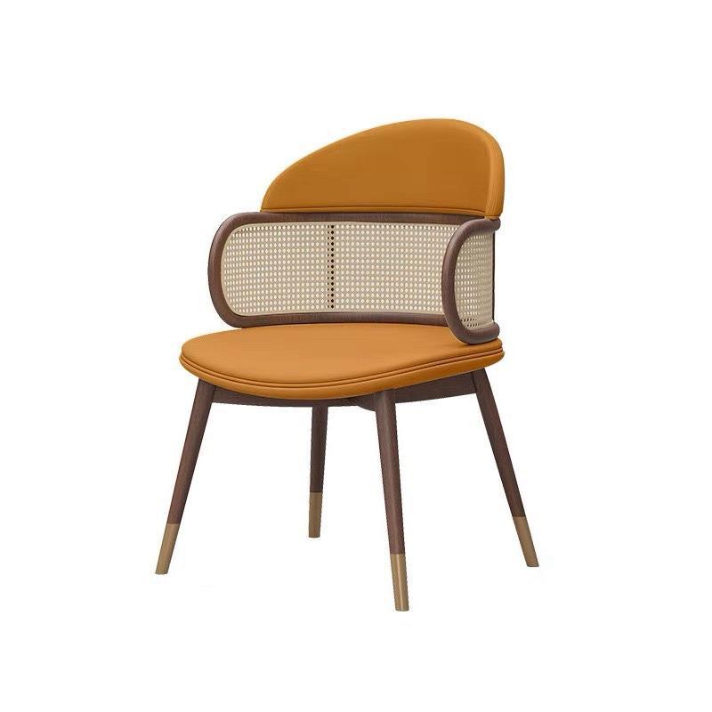 Traditional Japanese Arc Faux Leather Ash Dining Chair Backrest Armrest For Dining Room