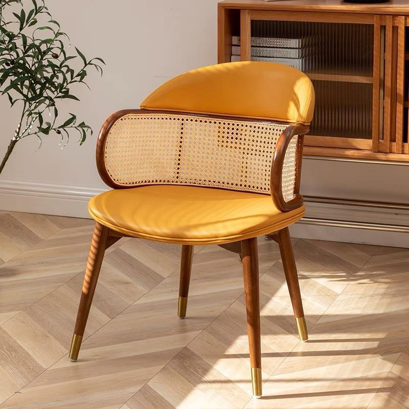 Traditional Japanese Arc Faux Leather Ash Dining Chair Backrest Armrest For Dining Room