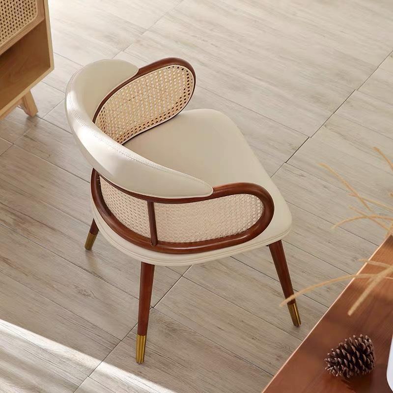 Traditional Japanese Arc Faux Leather Ash Dining Chair Backrest Armrest For Dining Room