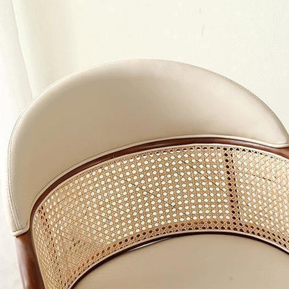 Traditional Japanese Arc Faux Leather Ash Dining Chair Backrest Armrest For Dining Room