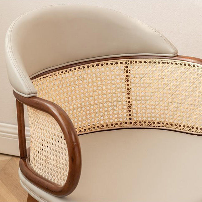 Traditional Japanese Arc Faux Leather Ash Dining Chair Backrest Armrest For Dining Room