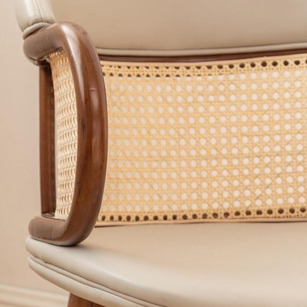 Traditional Japanese Arc Faux Leather Ash Dining Chair Backrest Armrest For Dining Room