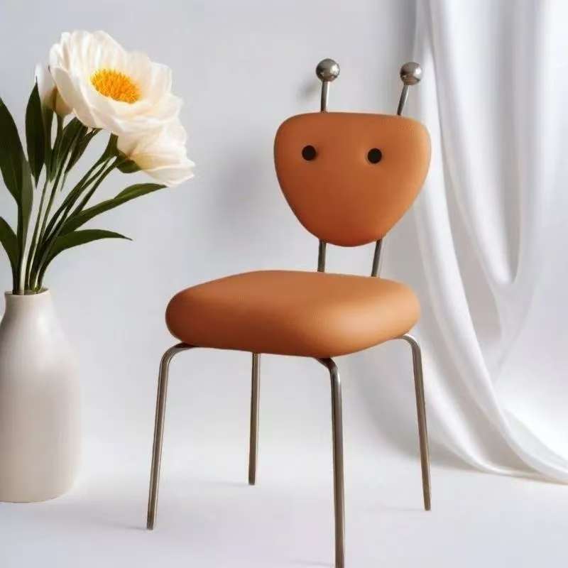 Contemporary Creative Square Alien Faux Leather Lambswool Iron Dining Chair Backrest Armless For Dining Room