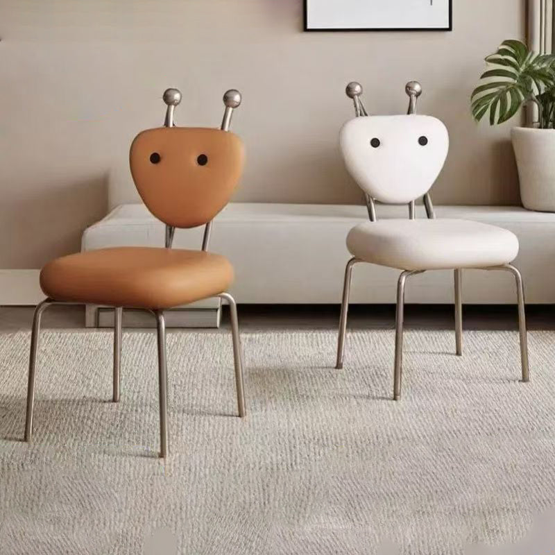 Contemporary Creative Square Alien Faux Leather Lambswool Iron Dining Chair Backrest Armless For Dining Room