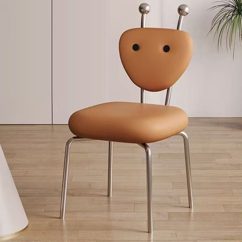 Contemporary Creative Square Alien Faux Leather Lambswool Iron Dining Chair Backrest Armless For Dining Room