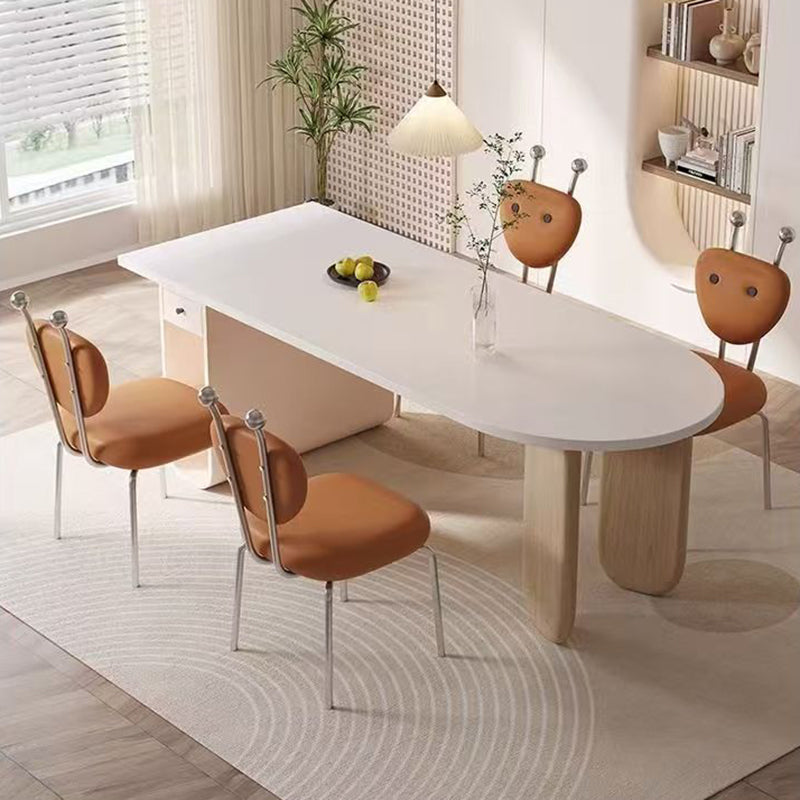 Contemporary Creative Square Alien Faux Leather Lambswool Iron Dining Chair Backrest Armless For Dining Room