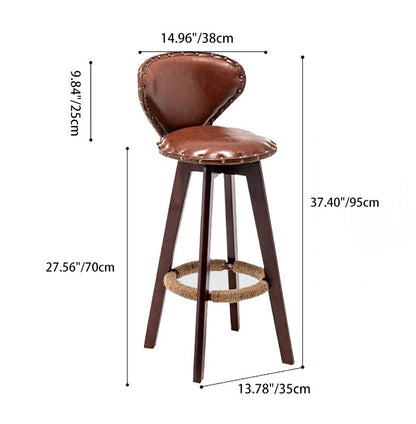 Contemporary Scandinavian Round Arc PU Leather Solid Wood Bar Stool Backrest Armless For Dining Room