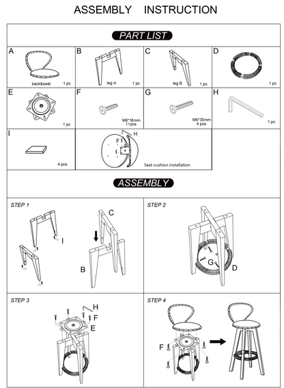 Contemporary Scandinavian Round Arc PU Leather Solid Wood Bar Stool Backrest Armless For Dining Room