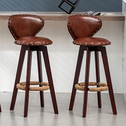 Contemporary Scandinavian Round Arc PU Leather Solid Wood Bar Stool Backrest Armless For Dining Room