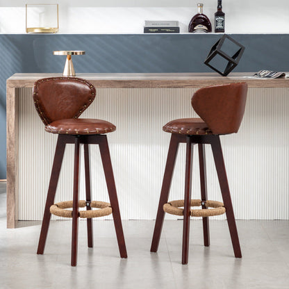 Contemporary Scandinavian Round Arc PU Leather Solid Wood Bar Stool Backrest Armless For Dining Room