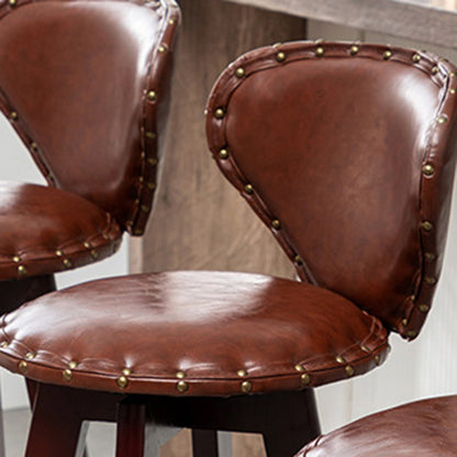 Contemporary Scandinavian Round Arc PU Leather Solid Wood Bar Stool Backrest Armless For Dining Room