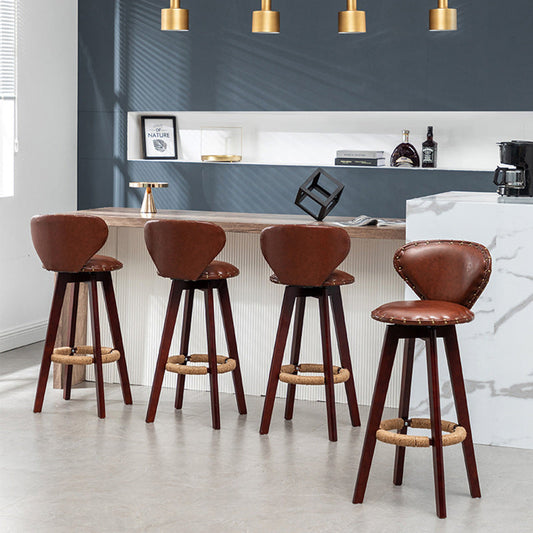 Contemporary Scandinavian Round Arc PU Leather Solid Wood Bar Stool Backrest Armless For Dining Room
