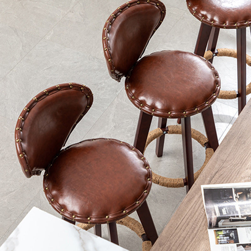 Contemporary Scandinavian Round Arc PU Leather Solid Wood Bar Stool Backrest Armless For Dining Room