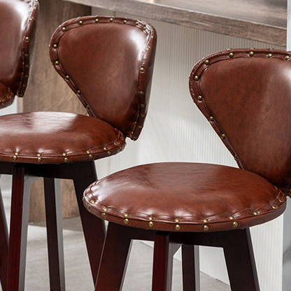 Contemporary Scandinavian Round Arc PU Leather Solid Wood Bar Stool Backrest Armless For Dining Room