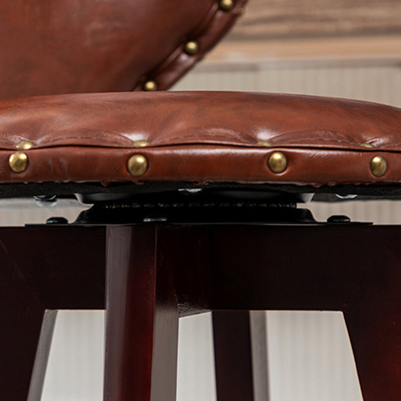 Contemporary Scandinavian Round Arc PU Leather Solid Wood Bar Stool Backrest Armless For Dining Room