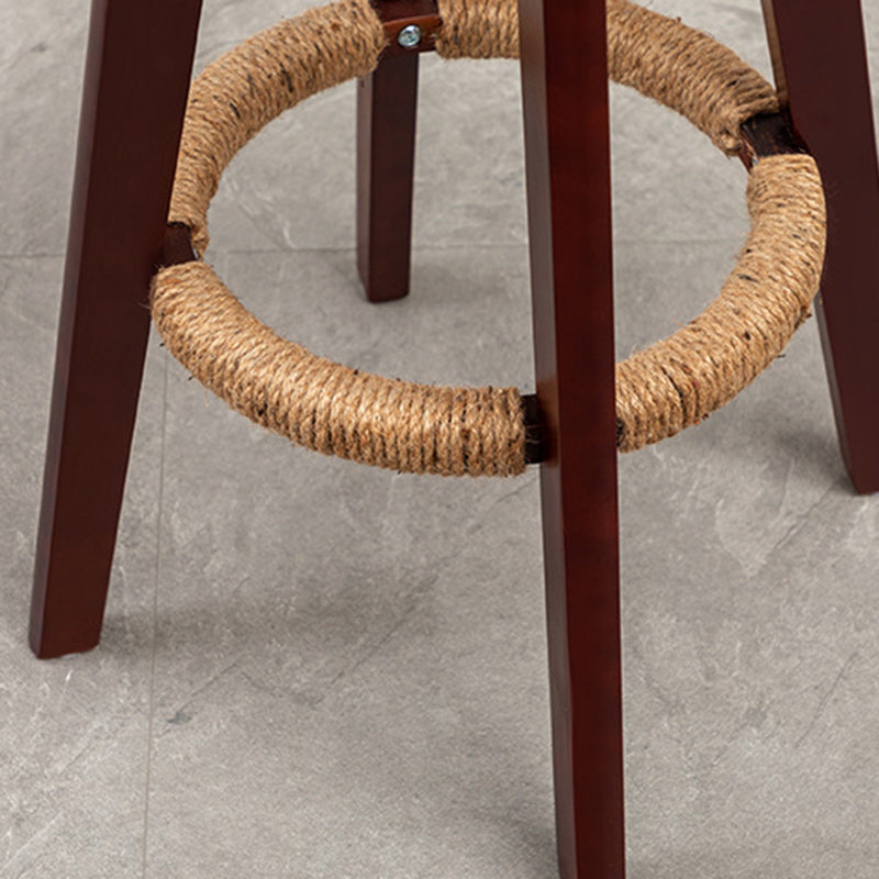 Contemporary Scandinavian Round Arc PU Leather Solid Wood Bar Stool Backrest Armless For Dining Room