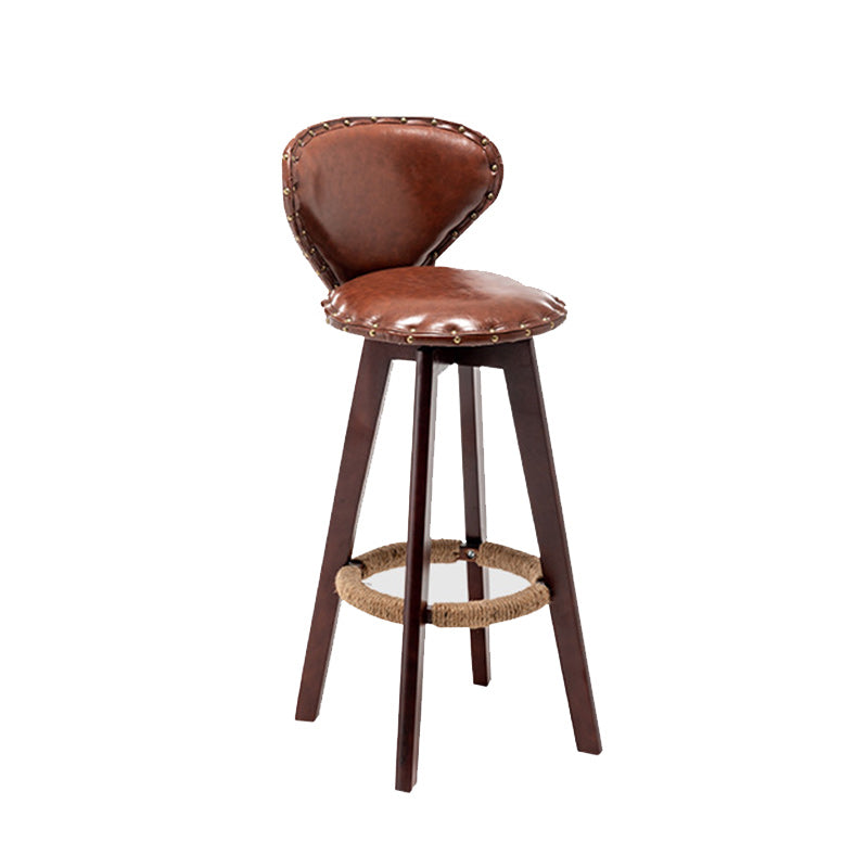 Contemporary Scandinavian Round Arc PU Leather Solid Wood Bar Stool Backrest Armless For Dining Room