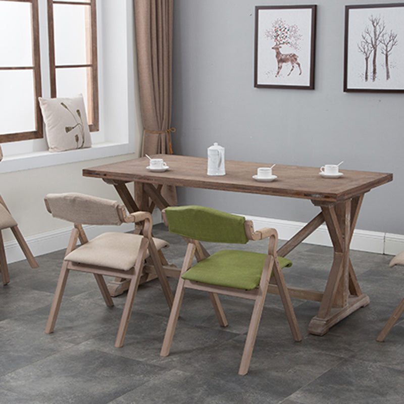 Traditional Rustic Curved Foldable Cotton Linen Hemp Rope Solid Wood Dining Chair Backrest Armrest For Dining Room