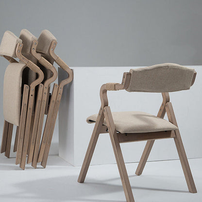 Traditional Rustic Curved Foldable Cotton Linen Hemp Rope Solid Wood Dining Chair Backrest Armrest For Dining Room